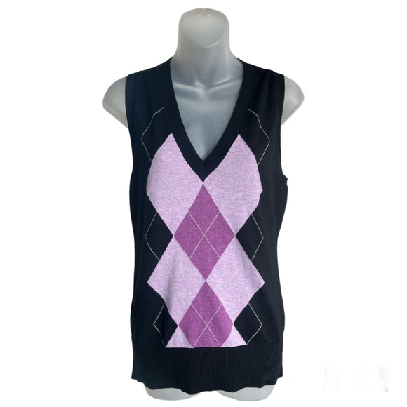 GAP Sweaters - Gap Women’s Black and Purple Argyle Sweater Vest size medium
